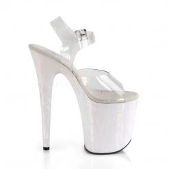 Pleaser 8" Heel Clear/White Ankle Strap Platforms* 9 Pleaser 8