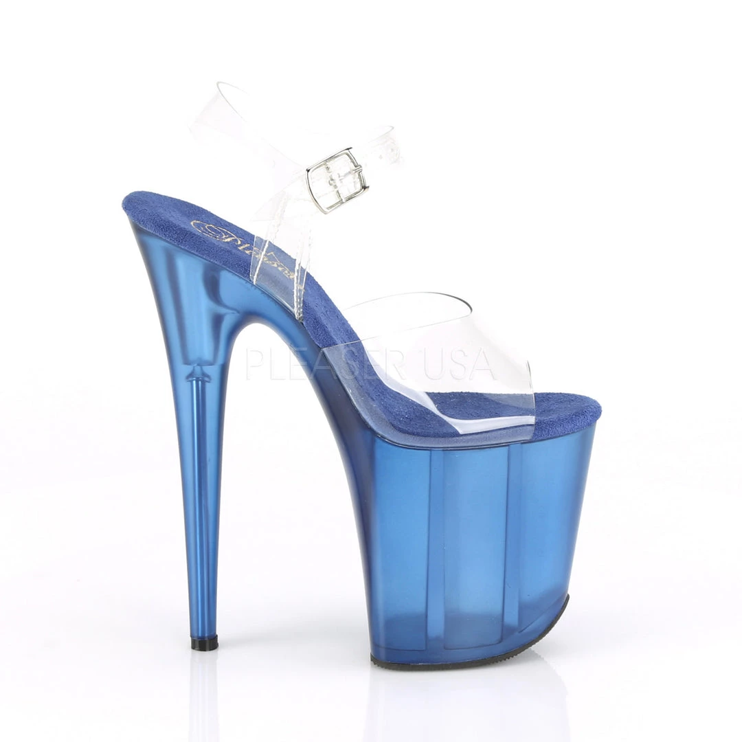 Pleaser Clear/Blue 8" Ankle Strap High Heels* Shoes 6 Pleaser Clear/Blue 8" Ankle Strap High Heels* Shoes