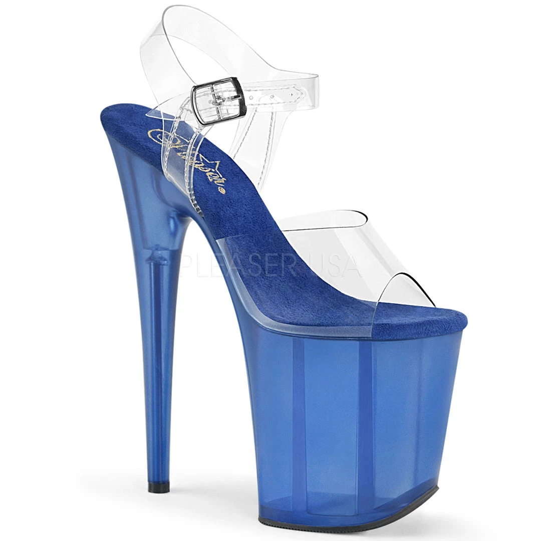 Pleaser Clear/Blue 8" Ankle Strap High Heels* Shoes 3 Pleaser Clear/Blue 8" Ankle Strap High Heels* Shoes