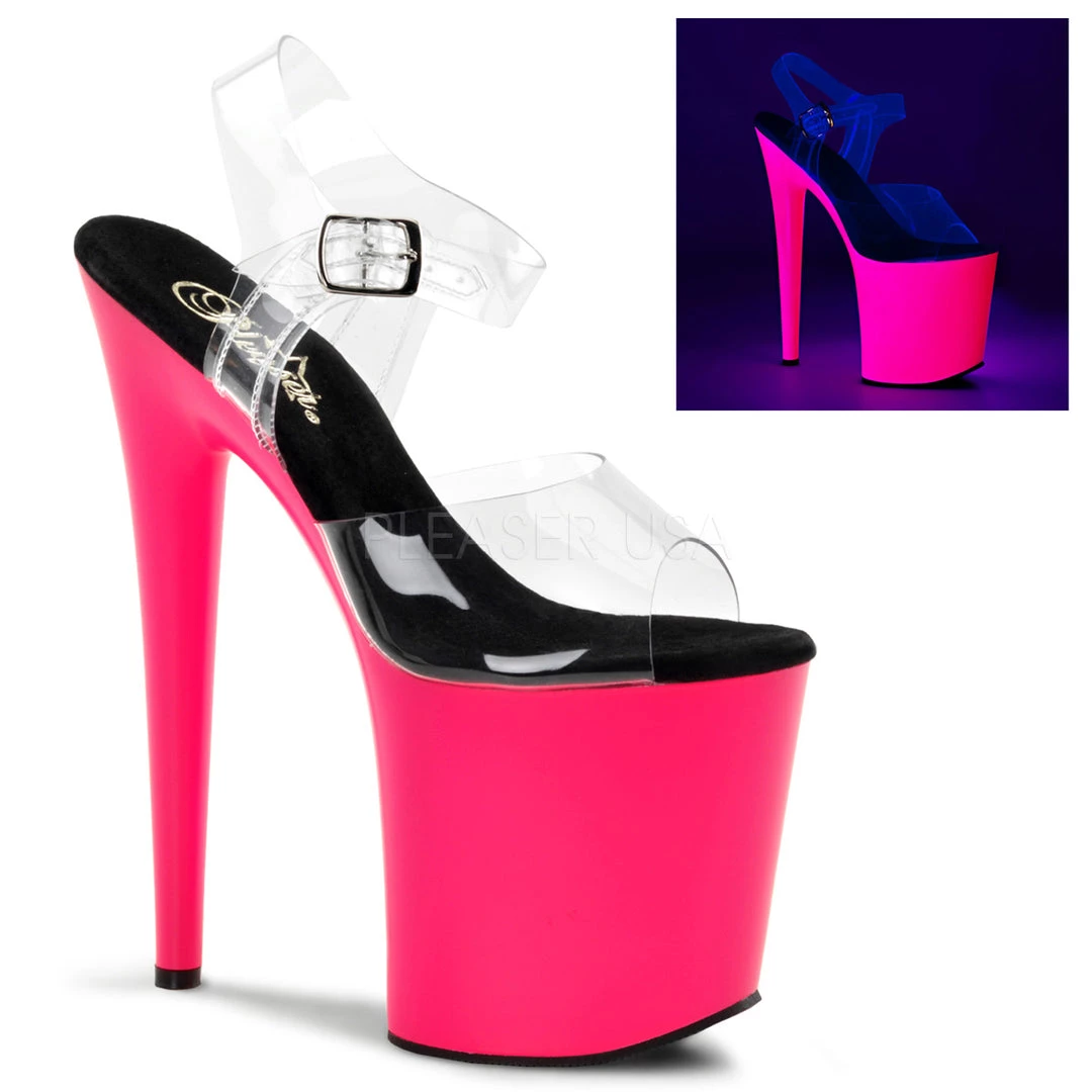 Pleaser 8" Heel Clear/Hot Pink Ankle Strap Platform Shoes* 3 Pleaser 8" Heel Clear/Hot Pink Ankle Strap Platform Shoes*