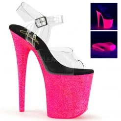 Pleaser 8" Clear/Hot Pink Glitter Pumps* Glow In The Dark & Neon