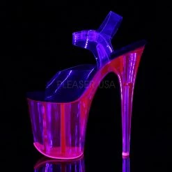 Pleaser 8" Clear/Hot Pink Ankle Strap Stripper Heels* Glow In The Dark & Neon
