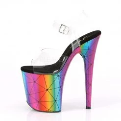 Pleaser 8 Inch Clear/Rainbow Ankle Strap Heels* Rainbow Clothing