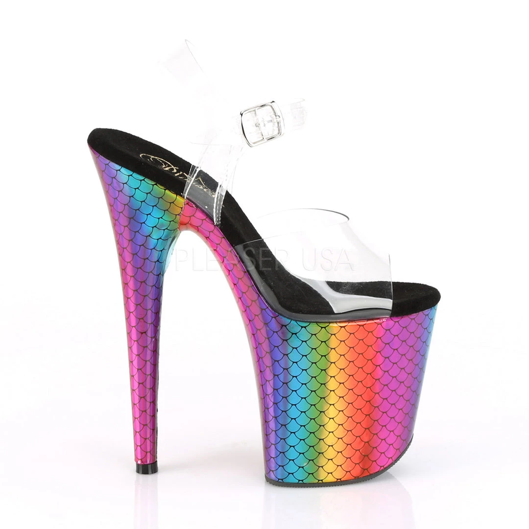 Pleaser Rainbow Clothing Clear/Rainbow 8" Ankle Strap Heels* 6 Pleaser Rainbow Clothing Clear/Rainbow 8" Ankle Strap Heels*