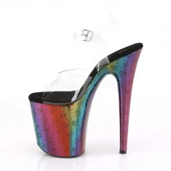 Pleaser Rainbow Clothing 8" Heel Clear/Rainbow Ankle Strap Platforms*