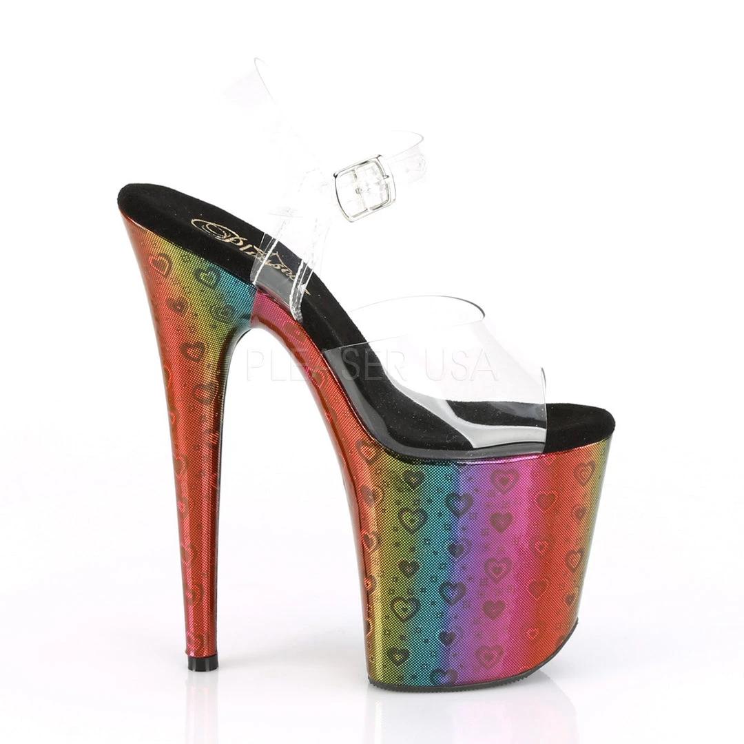 Pleaser Rainbow Clothing 8" Heel Clear/Rainbow Ankle Strap Platforms* 6 Pleaser Rainbow Clothing 8" Heel Clear/Rainbow Ankle Strap Platforms*