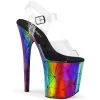 Pleaser 8 Inch Clear/Rainbow Ankle Strap Heels* Rainbow Clothing