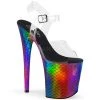 Pleaser Rainbow Clothing Clear/Rainbow 8" Ankle Strap Heels*