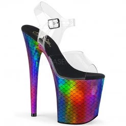 Pleaser Rainbow Clothing Clear/Rainbow 8" Ankle Strap Heels*