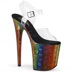 Pleaser Rainbow Clothing 8" Heel Clear/Rainbow Ankle Strap Platforms*
