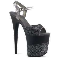 Pleaser Shoes 8" Black/Silver Glitter High Heels*