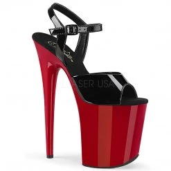 Pleaser Shoes 8" Black/Red Ankle Strap Pumps W/ 4" Platform*