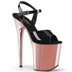 Pleaser Shoes Black/Rose Gold 8" Ankle Strap Pumps*