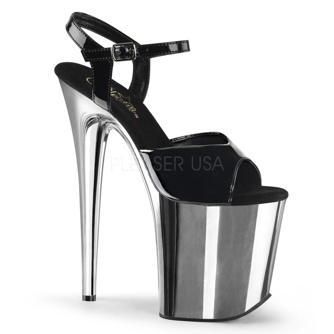 Pleaser 8" Black/Silver Ankle Strap Heels* 3 Pleaser 8" Black/Silver Ankle Strap Heels*
