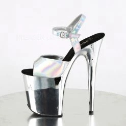 Pleaser Silver 8" Ankle Strap Pumps*