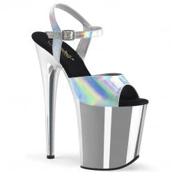 Pleaser Silver 8" Ankle Strap Pumps*