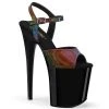 Pleaser 8" Heel Black/Rainbow Ankle Strap Platforms*