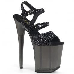 Pleaser Shoes 8" Black Glitter Stripper Heels*