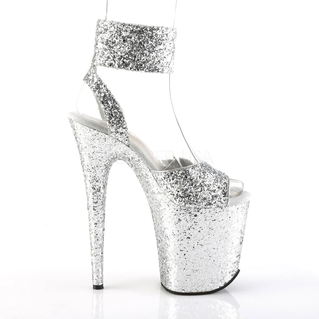 Pleaser 8" Silver Glitter Stripper Heels* Shoes 6 Pleaser 8" Silver Glitter Stripper Heels* Shoes