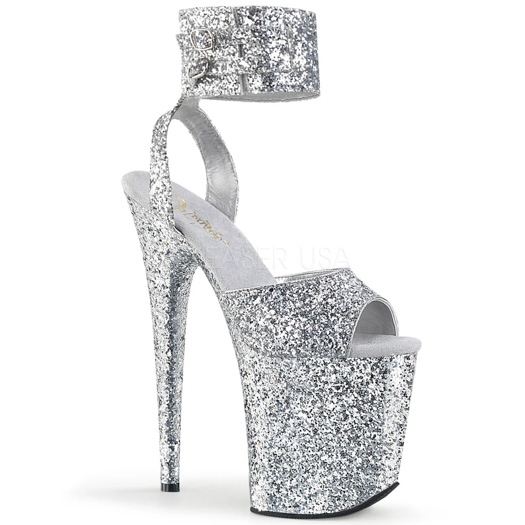 Pleaser 8" Silver Glitter Stripper Heels* Shoes 3 Pleaser 8" Silver Glitter Stripper Heels* Shoes