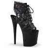 Pleaser 8" Heel Black Open Toe/Heel Lace-Up Ankle Boot*