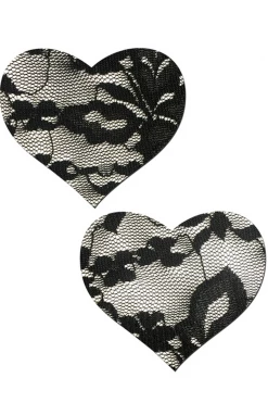 Pastease Sheer Black Lace Heart Nipple Pasties