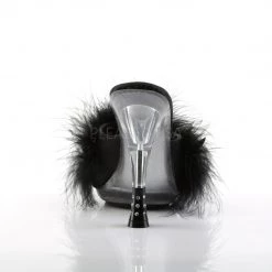 Fabulicious 4.75" Heel Black Satin Marabou Slipper Shoes 8 Fabulicious 4.75