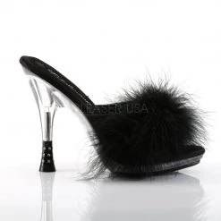 Fabulicious 4.75" Heel Black Satin Marabou Slipper Shoes 9 Fabulicious 4.75