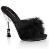 Fabulicious 4.75" Heel Black Satin Marabou Slipper Shoes