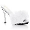 Fabulicious 4.75" Heel White Satin-Fur Cone Heel Marabou Slipper Shoes 2 Fabulicious 4.75" Heel White Satin-Fur Cone Heel Marabou Slipper Shoes