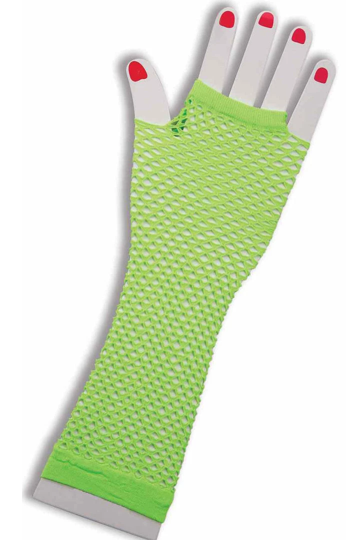BL Brands Long Neon Green Fingerless Fishnet Gloves Glow In The Dark & Neon 3 BL Brands Long Neon Green Fingerless Fishnet Gloves Glow In The Dark & Neon