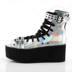 Demonia Shoes Silver Hologram Vegan Leather 2.8