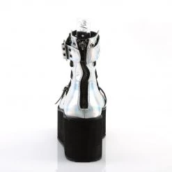 Demonia Shoes Silver Hologram Vegan Leather 2.8