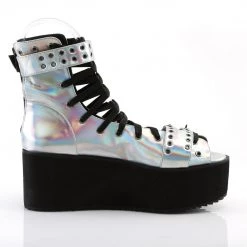 Demonia Shoes Silver Hologram Vegan Leather 2.8