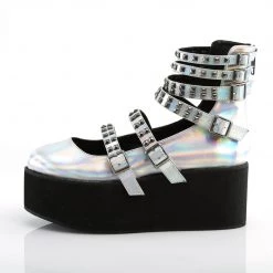 Demonia Silver Hologram Vegan Leather 2.8" Platform Shoes*