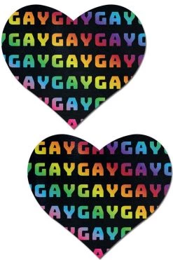Pastease Rainbow Gay On Black Heart Nipple Pasties