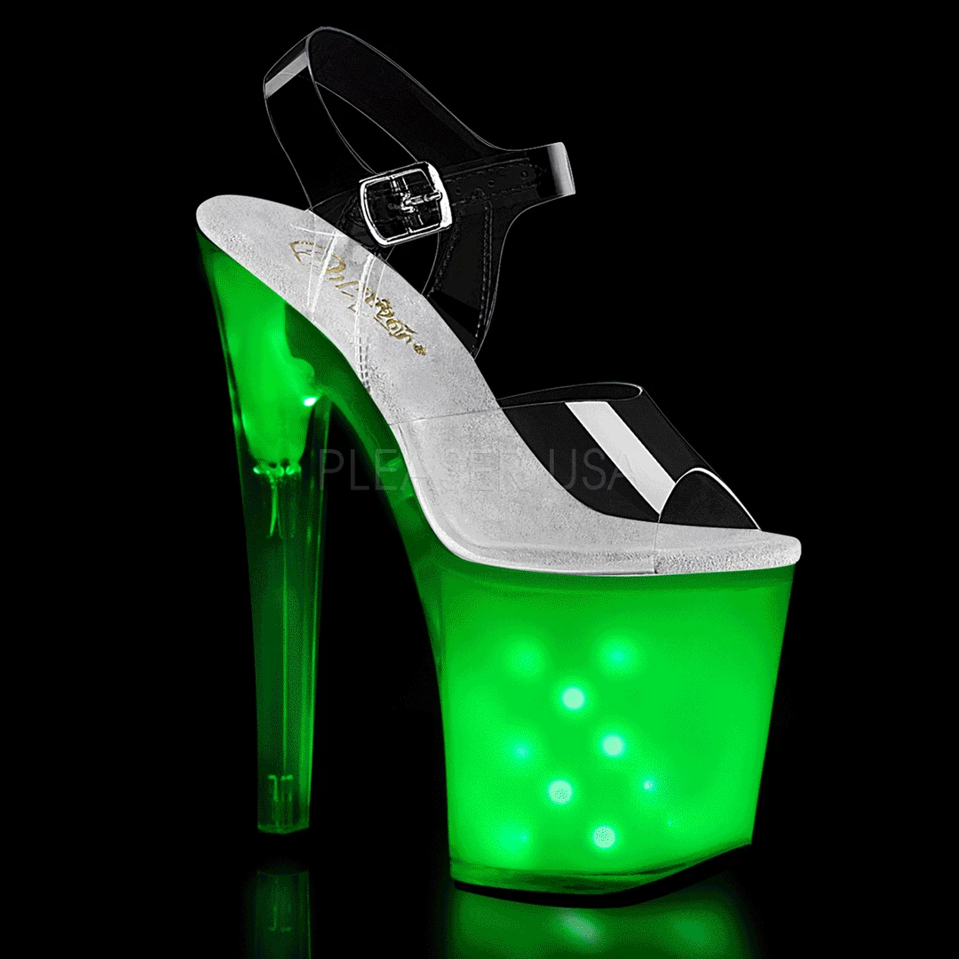 Pleaser 8" Heel Clear/White LED Illuminated Platforms* Shoes 4 Pleaser 8" Heel Clear/White LED Illuminated Platforms* Shoes