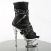 Pleaser 6" Heel Black/Silver Peep Toe Faux Leather*