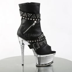Pleaser 6" Heel Black/Silver Peep Toe Faux Leather*