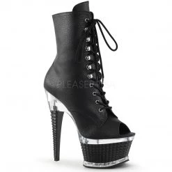Pleaser 6" Black Peep Toe Lace-Up Faux Leather Ankle Boot*