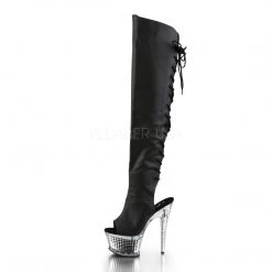 Pleaser 6 Heel Black Platform Open Toe Thigh Boots*
