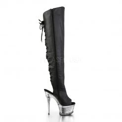 Pleaser 6 Heel Black Platform Open Toe Thigh Boots*