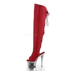 Pleaser 6 Heel Red Platform Open Toe Thigh Boots*