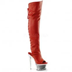 Pleaser 6 Heel Red Platform Open Toe Thigh Boots*