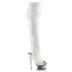 Pleaser 6 Heel White Platform Open Toe Thigh Boots*