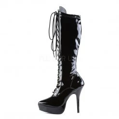 Devious 5 1/4" Lace-Up Stretch Platform Patent Leather Knee High Boot*