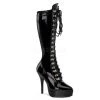Devious 5 1/4" Lace-Up Stretch Platform Patent Leather Knee High Boot*