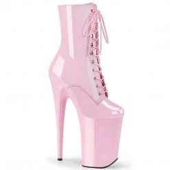 Pleaser Shoes 9" Heel, Baby Pink Pat/B. Pink Platform Lace-Up Front Ankle Boot, Side Zip