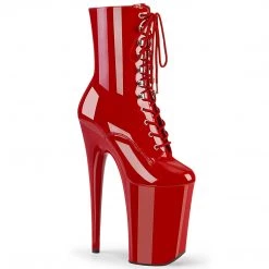 Pleaser 9" Heel, Red Pat/Red Platform Lace-Up Front Ankle Boot, Side Zip* Shoes