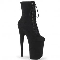 Pleaser Shoes 9" Heel, Blk Faux Suede Platform Lace-Up Front Ankle Boot, Side Zip*